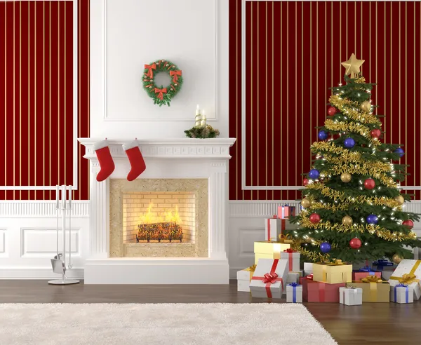 Stijlvolle open haard versierd voor Kerstmis — Stockfoto