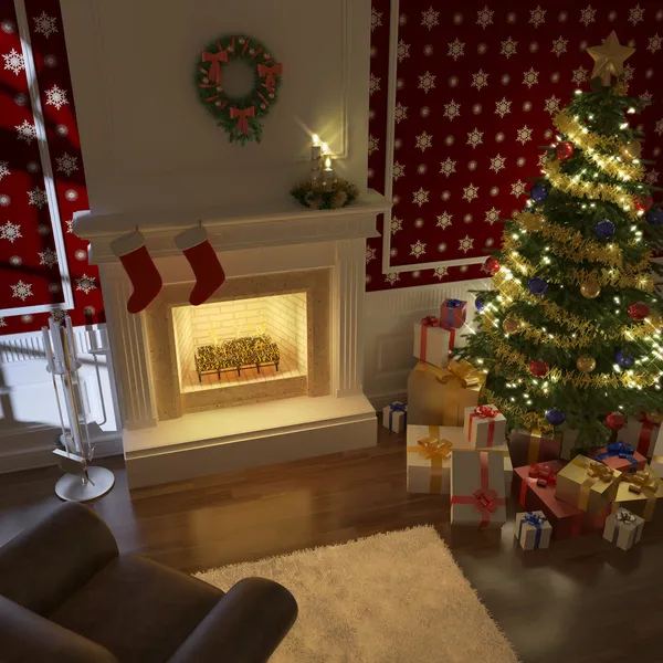 伝統的なクリスマスの暖炉 — ストック写真