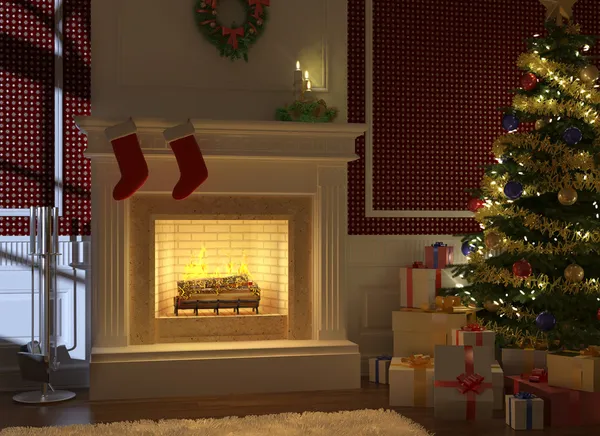 クージーの暖炉のクリスマスの装飾 — ストック写真
