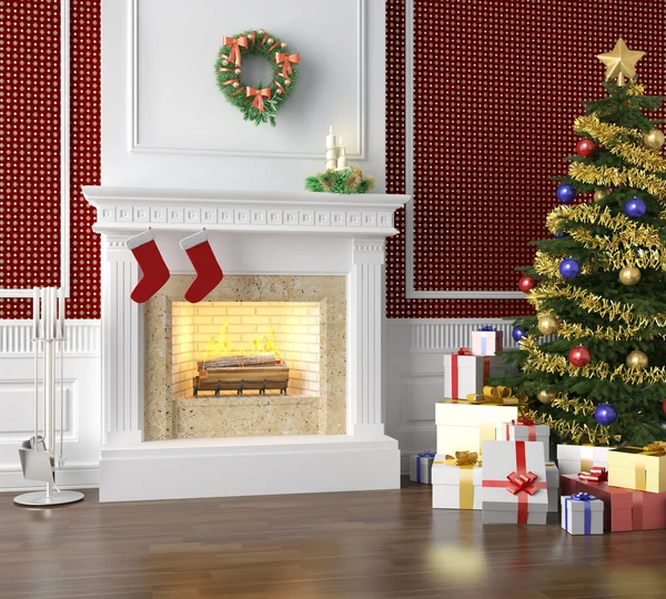 Caminetto tradizionale decorato per Natale — Foto Stock