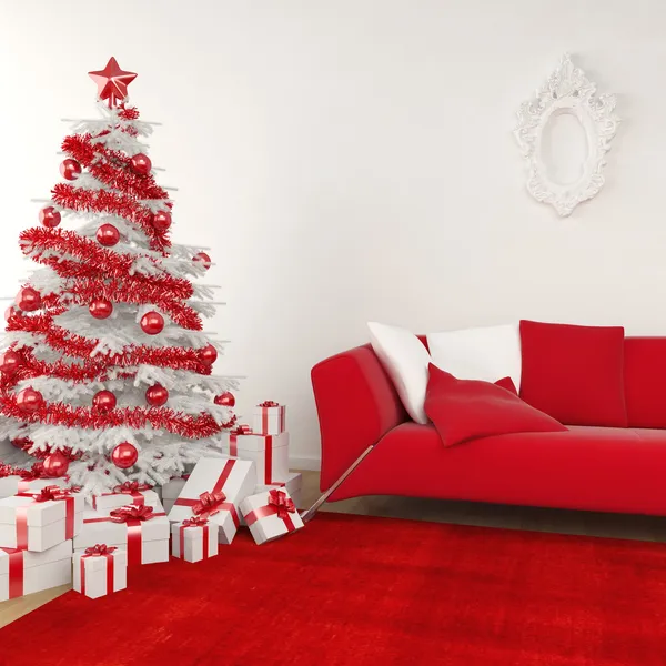 Christmas interior in white and red — Stock Photo, Image