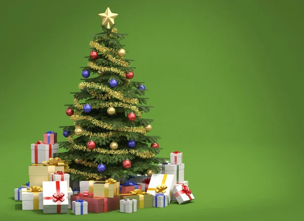 Julgran på grön bakgrund med kopia utrymme — Stockfoto