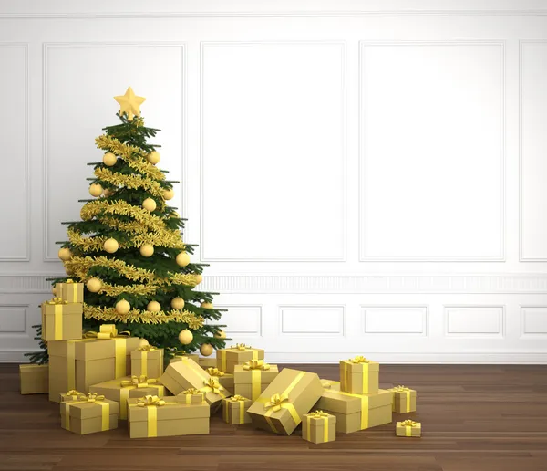白からの黄金のクリスマス ツリー — ストック写真