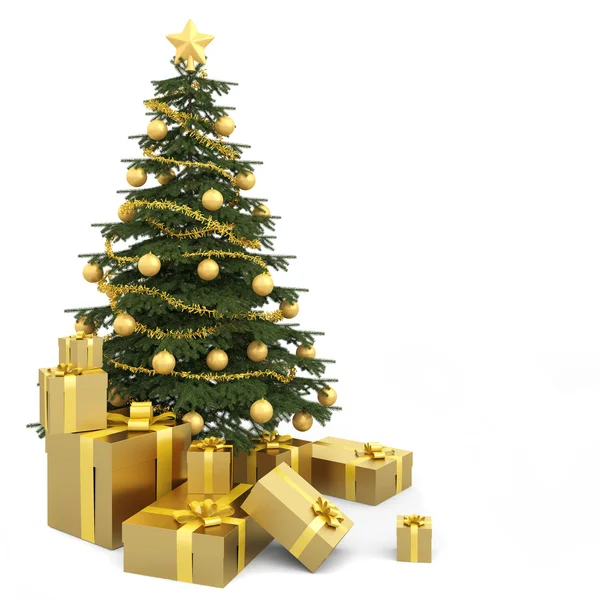 Золотая изолированная рождественская ёлка — стоковое фото