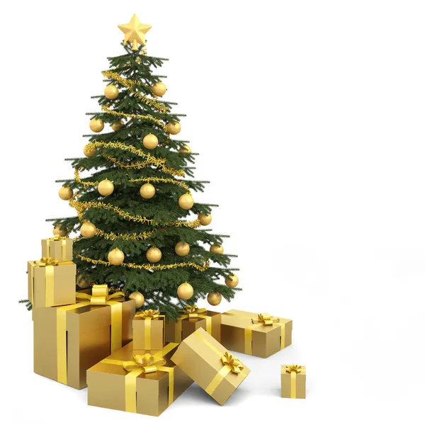 Золотая изолированная рождественская ёлка Лицензионные Стоковые Фото