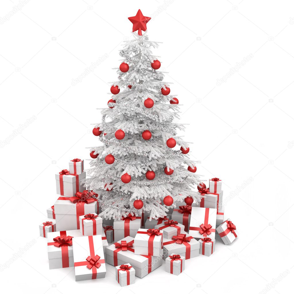 White and red isoloated christmas tree