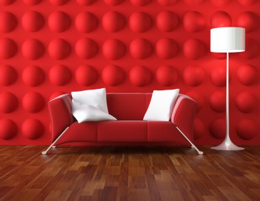 Red and white modern interior clipart