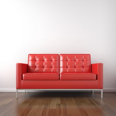 Red couch in white room clipart