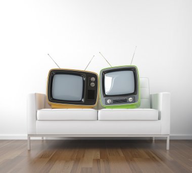 Two retro tv on couch clipart