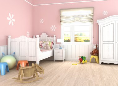 Pink girlÂ´s bedroom clipart