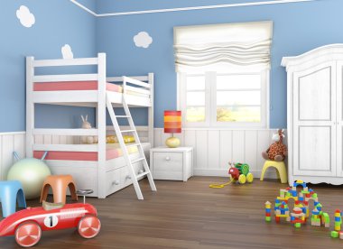 Blue childrenÂ´s room with toys clipart