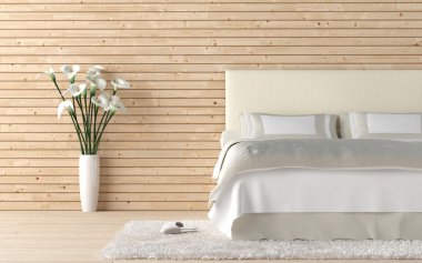 Wooden bedroom with calla lilly clipart