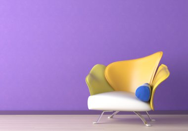 Interior Design with armchair on violet wall clipart