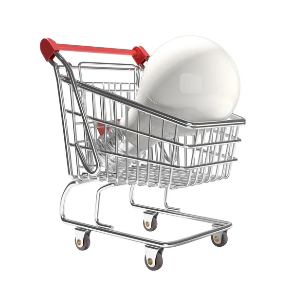 Isolated shopping cart with big ligth bulb — Stock Photo, Image