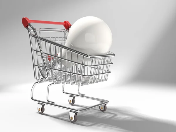 Shopping cart with big ligth bulb — Stock Photo, Image