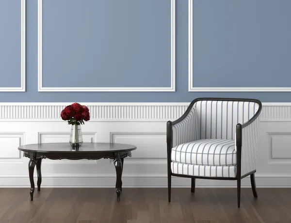 Классическая комната синяя с розами — стоковое фото