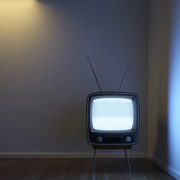 Retro tv ensam i hörnet — Stockfoto
