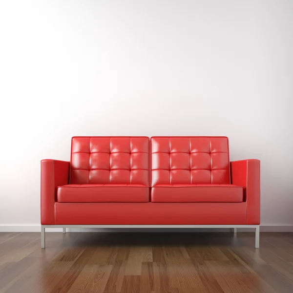 Czerwona kanapa w białym pokoju — Zdjęcie stockowe