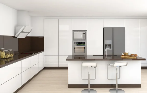 Interieur witte en bruine keuken — Stockfoto