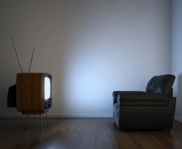Boční pohled na televize a gauč — Stock fotografie