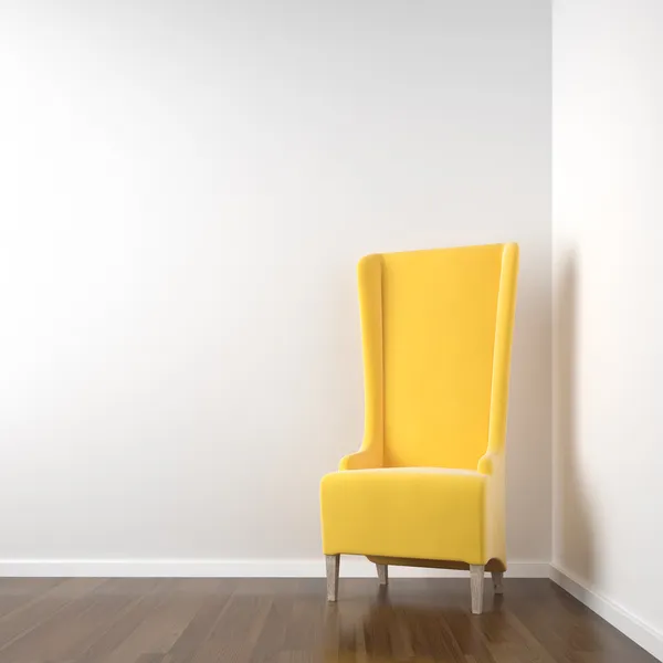 Белый уголок с желтым стулом — стоковое фото