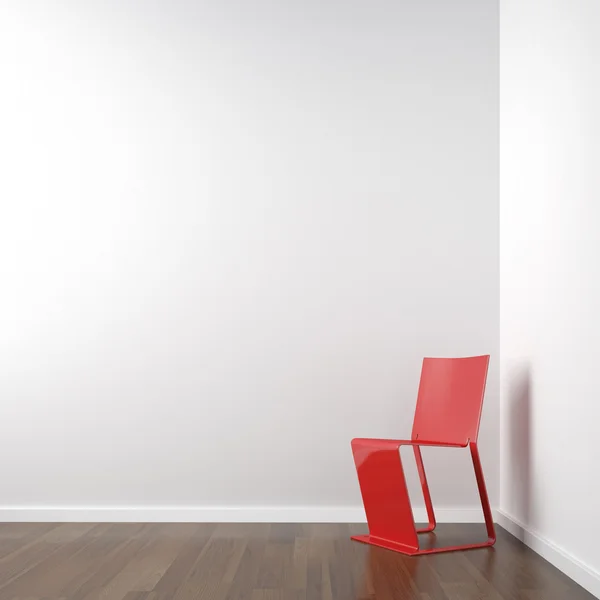 Quarto de canto branco com cadeira vermelha — Fotografia de Stock