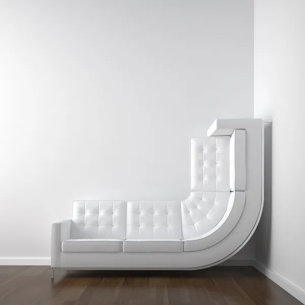 Biały narożny pokój z kanapą — Zdjęcie stockowe