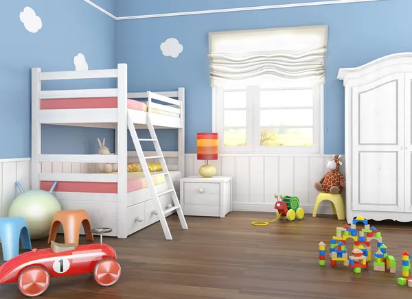 Habitación infantil azul con juguetes —  Fotos de Stock