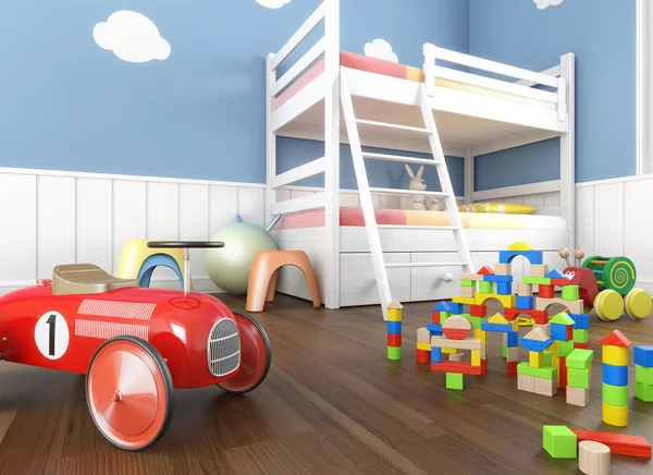 Закрыть игрушки в детской комнате — стоковое фото