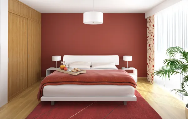 インテリア デザインのベッドルームの赤 — ストック写真