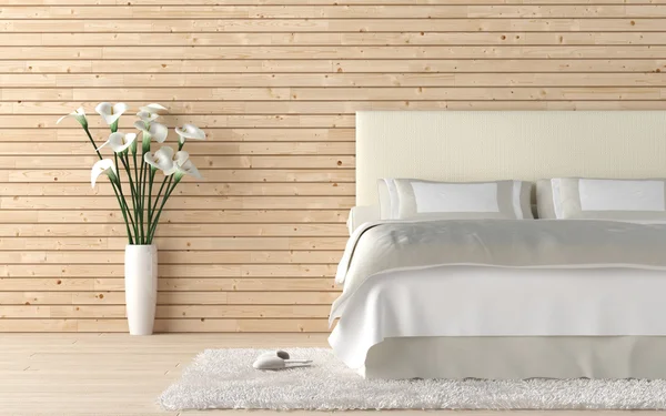 Wooden bedroom with calla lilly — Stock Photo, Image