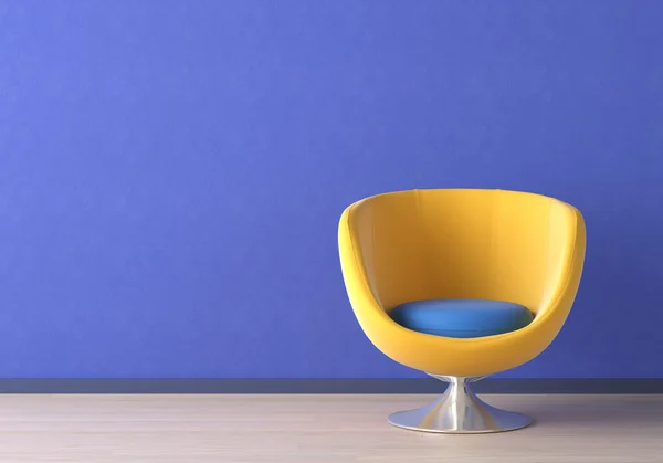 Interieur design met gele stoel op blauw — Stockfoto