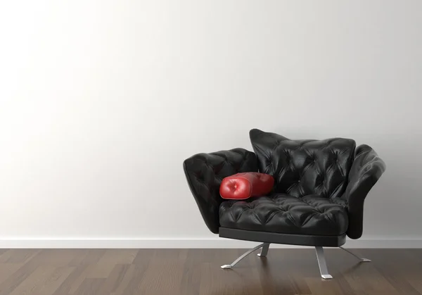 Design de interiores de cadeira preta na parede branca — Fotografia de Stock