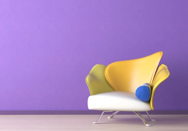 Design de interiores com poltrona na parede violeta — Fotografia de Stock