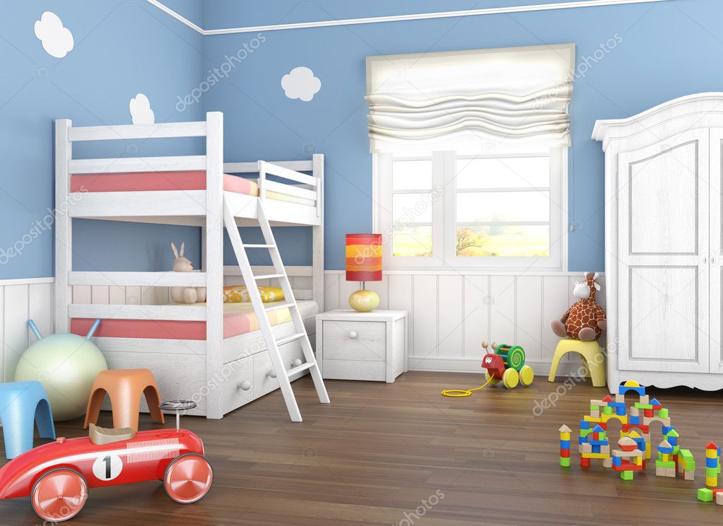 Blue childrenÂ´s room with toys