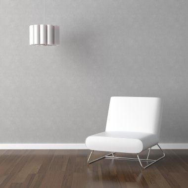 White chair and lamp on grey clipart