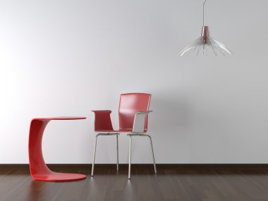 Interior design red chair and table on white clipart