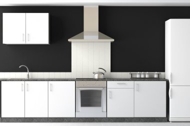 Interior design of modern black kitchen clipart