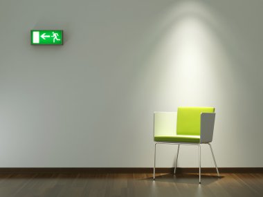 Interior design green chair on white wall clipart