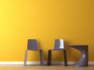 iç tasarım modern sandalye ve masa üstünde turuncu duvar