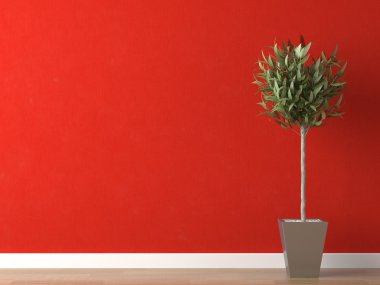 Detail of plant on red wall clipart