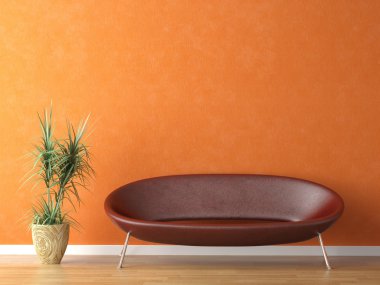 Red couch on orange wall clipart