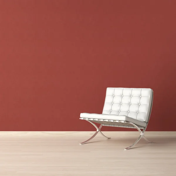 Λευκή καρέκλα στον τοίχο κόκκινο — Φωτογραφία Αρχείου