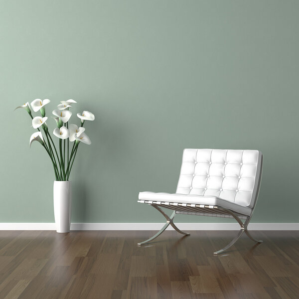 Белый барселонский стул на зеленом
