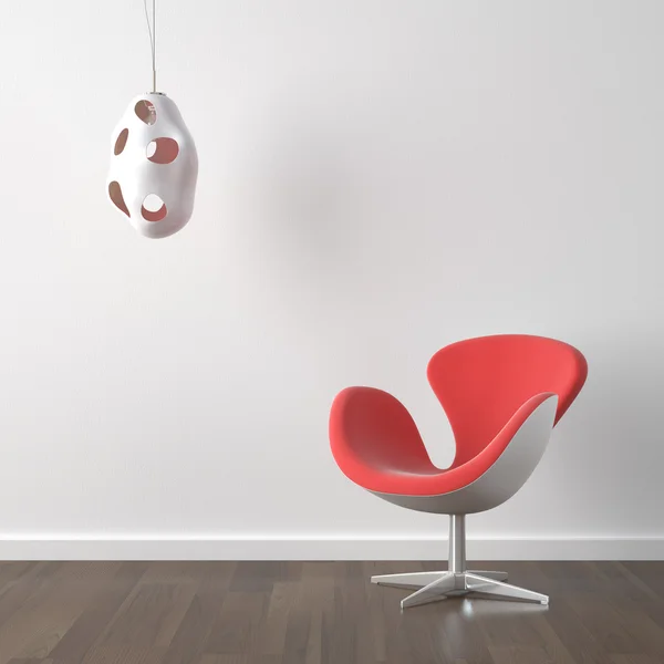 Design de interiores cadeira moderna vermelha e lâmpada — Fotografia de Stock