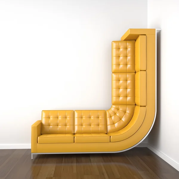 Gelbe Couch gebogen, um Wand hochzuklettern — Stockfoto