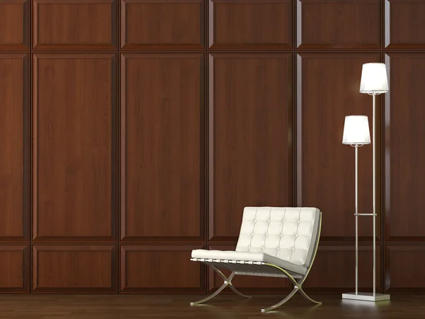 木製クラッド壁に椅子 — ストック写真