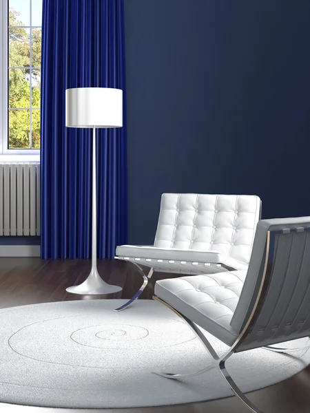 Projektowanie wnętrz pokój niebieski z białym krzesła — Zdjęcie stockowe