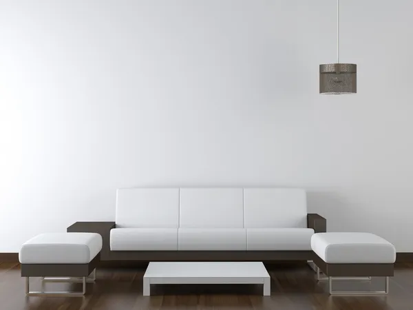 Diseño de interiores muebles blancos modernos en la pared blanca —  Fotos de Stock