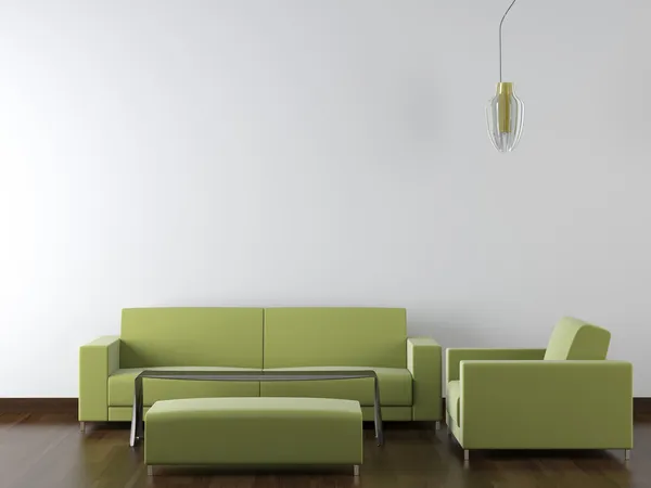 Interior design moderno mobili verdi su parete bianca — Foto Stock